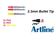 Artline Permanent PAINT Marker 400XF Bullet 2.3mm - 5x PINK + 5x RED + 2x YELLOW