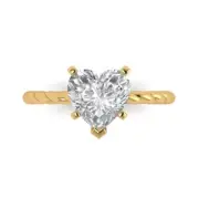 2 Heart Cut Rope Knot Clear Stone Bridal Promise engagement Ring 14k Yellow Gold