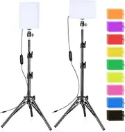 Huzofexo Photography Video Lighting Kit, 2 Packs Dimmable 5600K USB LED Studio Light with Adjustable Tripod Stand 70 Beads & Color Filters for Photo Shooting Recording YouTube TikTok Live Streaming