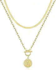 [JEMUALE] Initial Necklace for Women 14K Gold Plated Layering Necklace Paperclip Link Chain Coin Pendant Choker Snake Chain Gold Jewelry