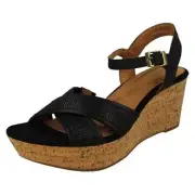 Ladies Clarks Elleri Plum Cross Detailed Platform Wedge Sandals