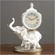 Mantel Clock Household Elephant Desk Clock European Clock Table Clock Ornaments Resin Small Desk Clock Living Room Decoration Non-Ticking Desk Clock Alarm Clocks (Color : A) Aqiong