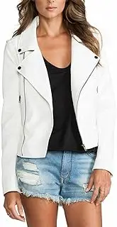 [Spazeup] Women's Genuine Lambskin Leather Jacket - White Biker Jacket for Women, Women Leather Jacket, X-Large, Women Leather Jacket, X-Large