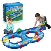 Catzon Kids Water Table Toy 44Pcs DIY Mini Water Park Building Blocks Toy on Table or Lawn with Boats Summer Outdoor Water Games 5003