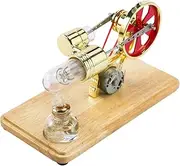 Stirling Engine Kit Electrici Gene Or Hot Air Model Physical Gene Or Model with Light Flywheel Design Science Experiment Wooden Base DIY Education Toy for T Er Adults School Gold