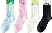 [AWOCAN] Women's Socks, Comfortable, Casual, Cotton, Colour, Lightweight, Breathable Crew Socks for Valentine's Day/Party, Pack of 4