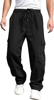Men's Outdoor Cargo Pants Hiking Workout Joggers Sweatpants Drawstring Loose Fit Lightweight Pants with Multi Pockets