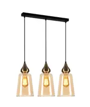 JEREZ1 Interior Bronze Amber Glass Flat Top Ellipse Pendant Light- 3 lits Straight