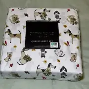 FALL DOG Queen Sheet Set Cynthia Rowley Poodle Dalmatian,Dachshund,Pug,Retriever