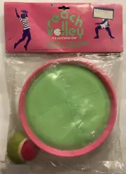 Vintage 1987 Reach Volley Tennis Ball Hand Paddles Catch Game Green Pink 80s