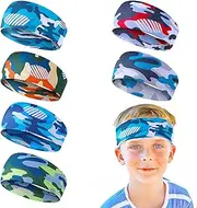 [JIEYAO] 6Pces Kids Sports Headbands, Non-slip Elastic Headband Breathable Boys Soccer Sweatbands Moisture Wicking Sweat Band for Basketball Baseball