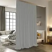Room Divider Curtains for Ceiling Track Rod, Blackout Ceiling Track Curtains with Hooks Noise Reduction Privacy Curtain for Wall Ceiling Mount Track, 15 ft Wide x 9 ft Tall, Grey, 1 Panel
