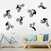 LZYMSZ Jump Bike Cyclist Wall Decals, BMX Bicycle Extreme Sports Wall Stickers, Removable Mountain Bike Rider DIY Art Silhouette Wall Mural Wallpaper for Man Kids Boys Girls Room Bedroom Home Decor