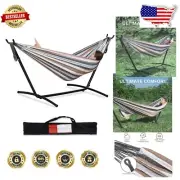 Portable Double Hammock with Coffee Steel Stand - Perfect for Gardens & Travel