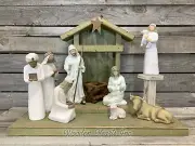 STABLE WOOD CRECHE Reclaimed Fits Willow Tree Angel Nativity Distressed Manger