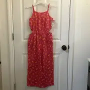 NWT Cat & Jack Jumpsuit Girls Size L (10/12) Pink Floral Woven Cotton Wide Leg