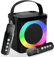 Karaoke Machine, Portable Bluetooth Karaoke Speaker for Adults and Kids with 2 Wireless Microphones and Dynamic Lights for Home, Party Favors, Meeting Black