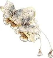 LIFKOME Double Butterfly Tassel Claw Clip for Women Elegant Decorative Hair Clip Suitable for Thin Thick Hair Sturdy for Makeup Cooking and Special Occasions