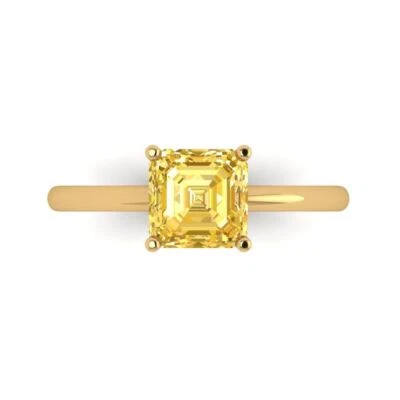 1.5Ct Asscher Cut Natural Citrine Solid 14K/18K Gold Solitaire Engagement Ring