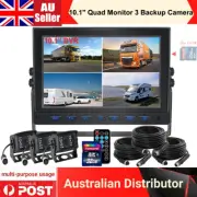 10.1" Quad Monitor DVR 3 Backup Camera 32GB For Truck Trailer RV Caravan Bus