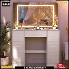 White Dressing Table with 7 Storage Drawers Adjustable Led lights Dimmer Mirrow