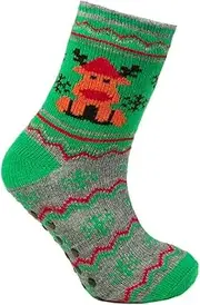 [Heat Machine] Kids Novelty Christmas Fleece Lined Slipper Socks (Reindeer)