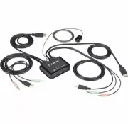 4K60 DisplayPort Cable KVM Switch - 2-Port with Button Switch, Audio and Mic
