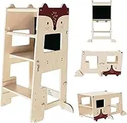 The Little Bunny Australia 3-in-1 Fox Design Learning Tower for Kids Aged 10 Months to 6 Years – Montessori Kitchen Helper, Convertible Toddler Step Stool, and Step Ladder