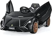 Honey Joy Lamborghini Licensed 12V Kids Ride On Car, Children Electric Ride-on Vehicle with Parent Remote Control, Bluetooth USB & TF Card Slot, LED Lights & Horn & Music, MP3 Player (Black)