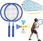 Outdoor Badminton Set for Kids - 2 Kids Rackets with Non Slip Handle, 3 Colorful Shuttlecocks, Storage Bags Backyard Game, Famil Meeting