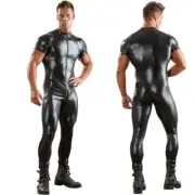 PU Catsuit For Men Tight Skin Full Bodysuit Jumpsuit Front Zipper Open Crotch