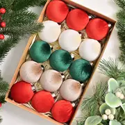 15Pcs Christmas Tree Baubles Xmas Velvet Balls Decor Hanging Home Party Ornament-Red
