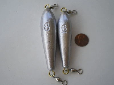 20 IN LINE TROLLING SINKER W/#1/0 CRANE SWIVELS, 8, 6 OZ. 10 PCS. EACH G/QUALITY