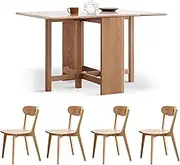 SHANGDAOYU Dining Table Set for 4, Oak, with 4 Chairs, Foldable Space Saving Dining Set, Suitable for Breakfast Rooms and Small Spaces