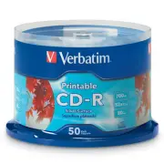 50PK Verbatim Recording CD-R 52x 700MB/80min Silver Printable Inkjet Blank Disc