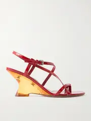 [Dries Van Noten] Dries Van Noten - Patent-leather Wedge Sandals - Red - IT36 IT 36 Red