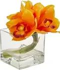 Nearly Natural Cymbidium Orchid Artificial Glass Vase (Set of 2) Silk Arrangemen