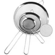 3 Pack Fine Mesh Strainer w/ Handle Stainless Steel Sieve Strainers for Kitchen