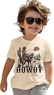 [AG AGUU] Howdy Shirts for Toddler Baby Boys Retro Cowboy T-Shirt Western Graphic Summer Tops Short Sleeve Tees 1-6 Years