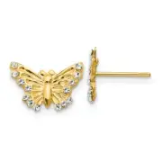 14K Yellow Gold CZ Textured Butterfly Stud Earrings Madi K Children's Jewelry