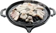 Cast Iron Grill Pan, Steak Grilling Pan, Non Stick BBQ Griddle with Ergonomic and Heat Resistant Handle for Indoor Stove Tops Use or Outdoor Grilling, 13.58 Inches