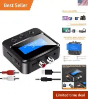 Portable Bluetooth Transmitter Receiver Adapter with 33ft Range - RCA & AUX