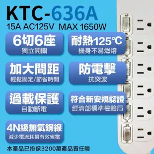 【BC 博銓】KTC-636A-9 6切6座3孔2.7M/9尺 防雷擊 延長線(過載斷電保護/固定掛孔)