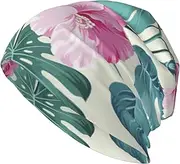 [ZaKhs] Palm Tree Leaf Print Beanie Hat Winter Warm Knit Hat Soft Skull Cap for Women Men Black, Black, One Size