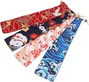 [FUNOMOCYA] 4Pcs Vintage Japanese Hand Fan Pouch Portable Drawstring Storage Bag for Handheld Fans Chopsticks Straws Jewelry Lightweight Travel Accessory