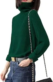 [Ailaile] Sweaters Womens Loose Jumpers Merino Wool Knit Split Thick Turtleneck Pullover Long Sleeve Winter Tops