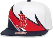 Mitchell & Ness Boston Red Sox Waverunner Snapback Cap, Adjustable Hat, White Blue, One Size