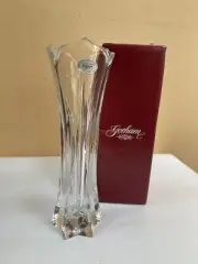 Vintage Gorham Crystal Vase Lotus Flower Full Lead Crystal W Germany 8.5” Estate