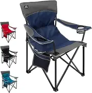 LANMOUNTAIN Oversized Folding Camping Chair,Heavy Duty Padded Portable Lawn Chair w/Extra Large Cup Holder,Side Pocket for Adults Outdoor Sports Hiking Beach Garden Picnic,Dark Blue