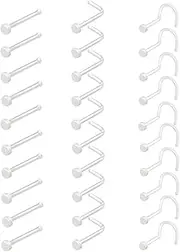 [Gojewen] 30pcs Clear Nose Studs Flat Top Retainers 20G 18G Plastic Flexible L Shape Screw Nose Bone Piercing Invisible for Work School